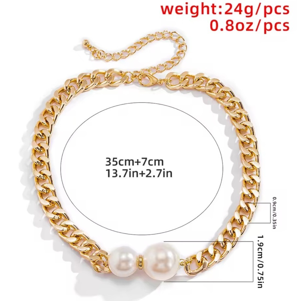 Anthropologie Ginevra Pearl Gold Chain Statement Necklace - Picture 5 of 7